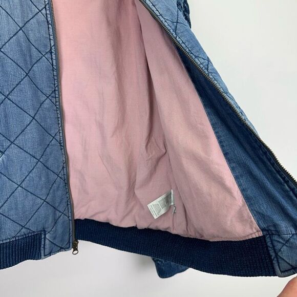 Anthropologie Cloth & Stone Women’s Denim Quilted Chambray Zip Bomber Jacket - Picture 12 of 14